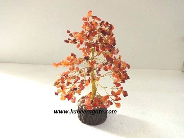 Red Carnelian Tree With Golden Metal Work