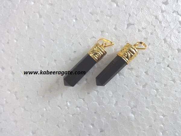 Black Agate Pencil Pendants (Golden)