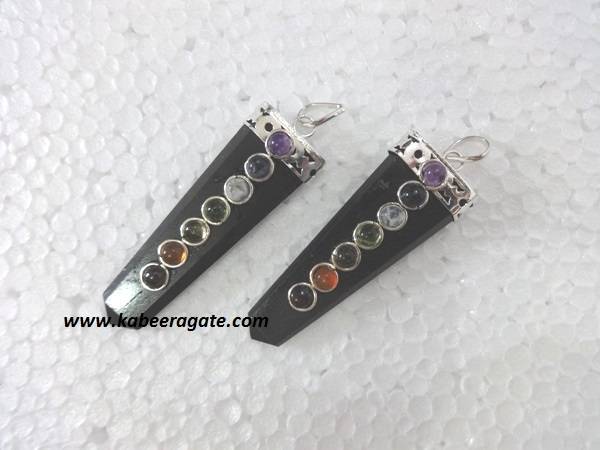 Black Tourmaline Chakra Flat Pendants