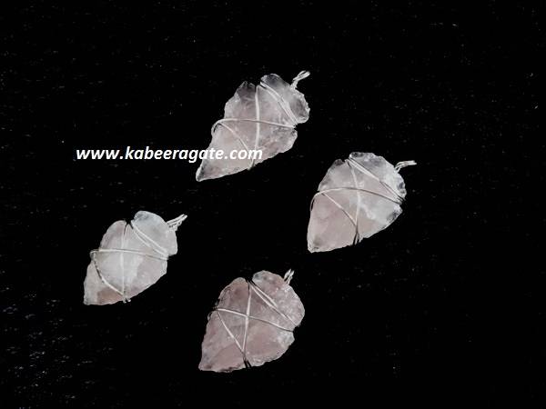 Rose Quartz Wire Wrap Arrowheads Pendents